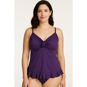 Lands’ End Women’s Purple Tankini Swim Top – Knot Front – Ruffle Hem – Size 12